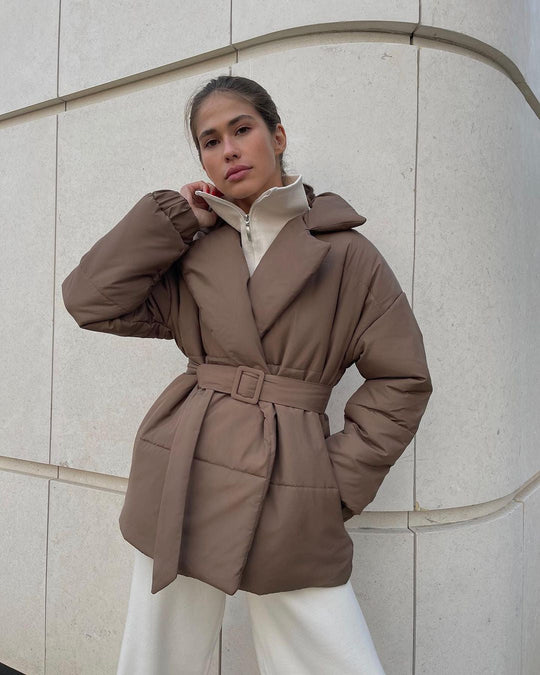 Liana Women’s Belted Puffer Jacket – Short Winter Coat