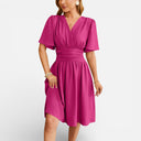 Women’s Pastel V-Neck Midi Dress Fitted Waist Elegant