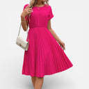 Women’s Pleated Midi Dress Mid Waist Elegant Wear