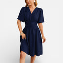 Women’s Pastel V-Neck Midi Dress Fitted Waist Elegant