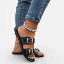 Women’s Double Buckle Flat Sandals Lightweight