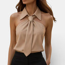 Women’s Sleeveless Halter Blouse Satin Neck Tie Elegant Fit