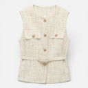 Women’s Tweed Waistcoat Belted Sleeveless Button Front Vest