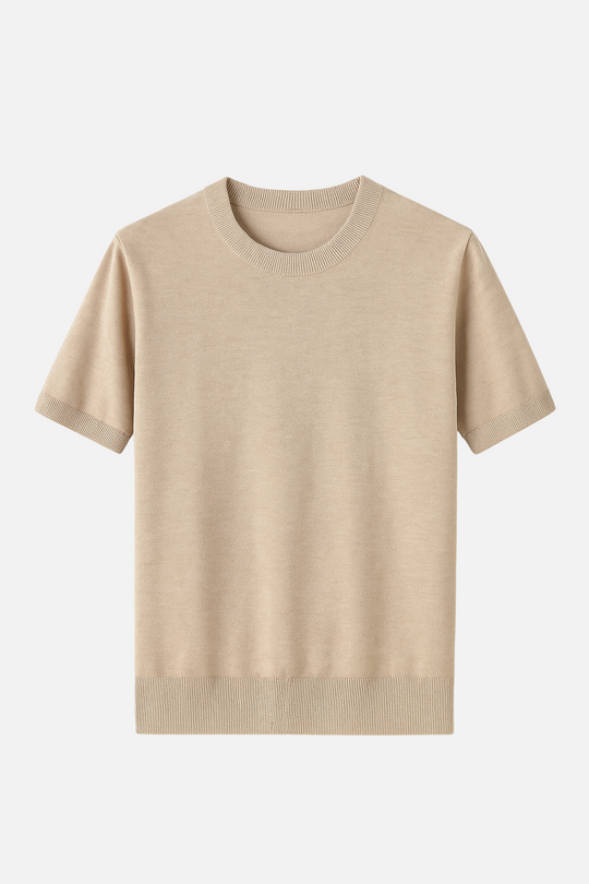 Nathan Men’s Knitted T-Shirt – Short Sleeve Cotton Blend Summer Top