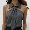 Women’s Sleeveless Halter Blouse Satin Neck Tie Elegant Fit