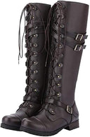 Barclay & Bloom | Women’s Knee High Boots – Lace-Up Riding Style Leather Look Tall Boots with Buckle Straps