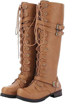 Barclay & Bloom | Women’s Knee High Boots – Lace-Up Riding Style Leather Look Tall Boots with Buckle Straps