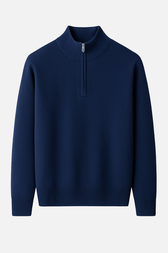 Landon Men’s Wool Half Zip Sweater – High Collar Pullover Knit