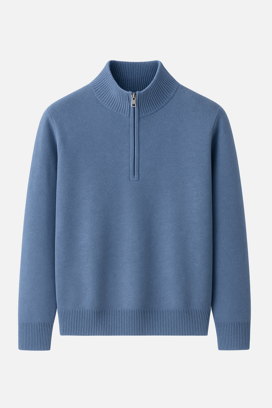 Landon Men’s Wool Half Zip Sweater – High Collar Pullover Knit