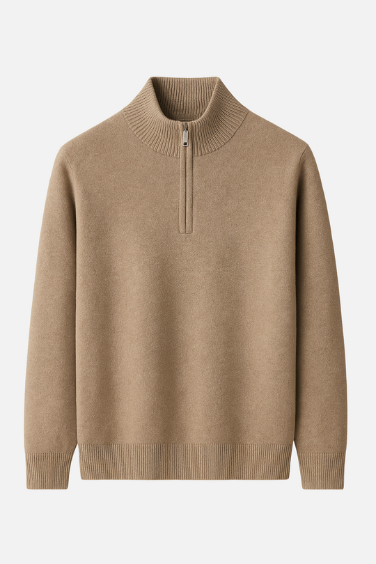 Landon Men’s Wool Half Zip Sweater – High Collar Pullover Knit