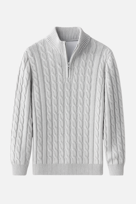 Ryan Men’s Wool Half Zip Sweater – Cable Knit Pullover with High Collar