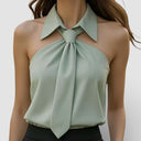 Women’s Sleeveless Halter Blouse Satin Neck Tie Elegant Fit