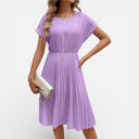 Women’s Pleated Midi Dress Mid Waist Elegant Wear