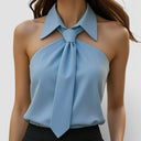Women’s Sleeveless Halter Blouse Satin Neck Tie Elegant Fit
