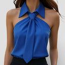 Women’s Sleeveless Halter Blouse Satin Neck Tie Elegant Fit