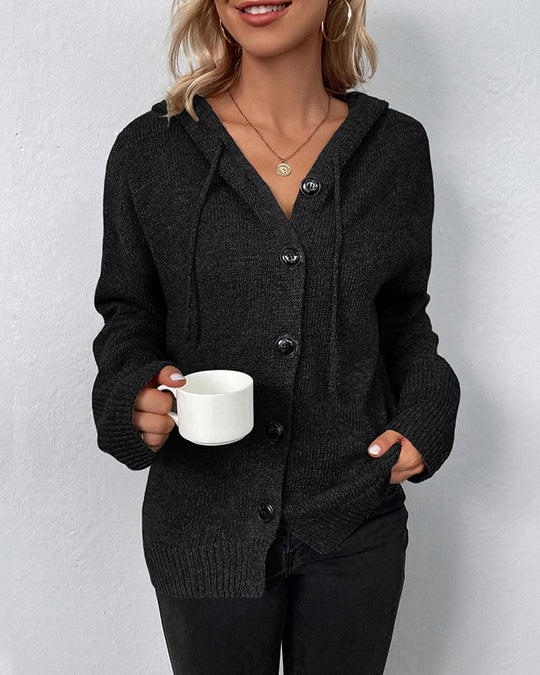 Mari Vest - Gebreide Cardigan met capuchon en knopen