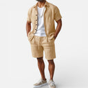 Men’s Cotton Linen Blend Two Piece Set Breathable Casual Summer Outfit