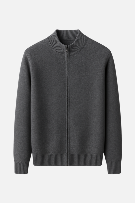 Simon Men’s Wool Zip Cardigan – Full Zip Knit Sweater with High Collar