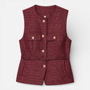Women’s Tweed Waistcoat Belted Sleeveless Button Front Vest