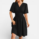 Women’s Pastel V-Neck Midi Dress Fitted Waist Elegant