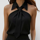 Women’s Sleeveless Halter Blouse Satin Neck Tie Elegant Fit