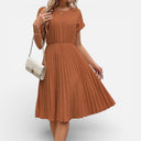Women’s Pleated Midi Dress Mid Waist Elegant Wear