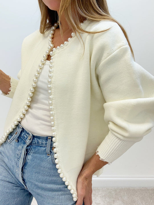 Marga Cardigan - Casual Gescheurde Cardigan met Parels