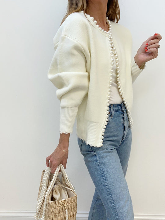 Marga Cardigan - Casual Gescheurde Cardigan met Parels