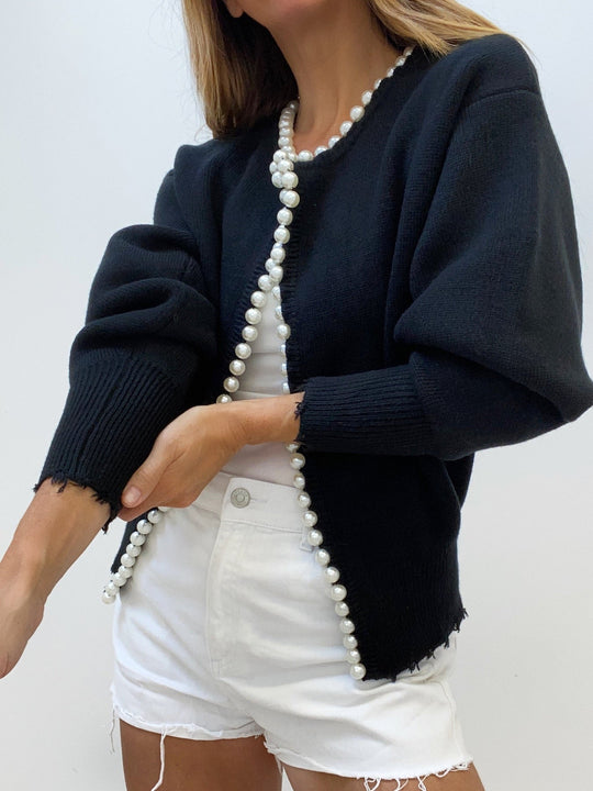 Marga Cardigan - Casual Gescheurde Cardigan met Parels