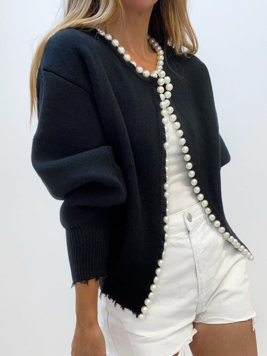 Marga Cardigan - Casual Gescheurde Cardigan met Parels