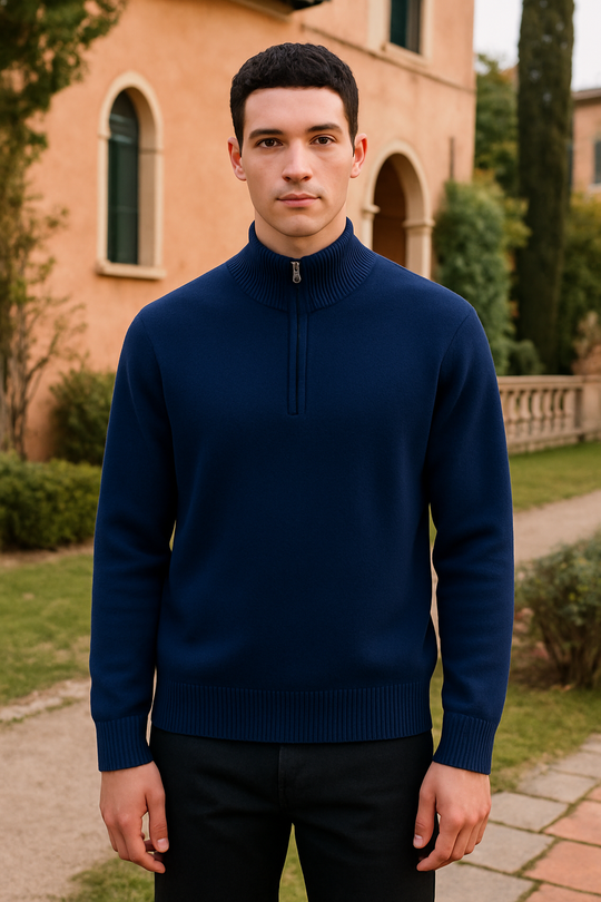 Landon Men’s Wool Half Zip Sweater – High Collar Pullover Knit