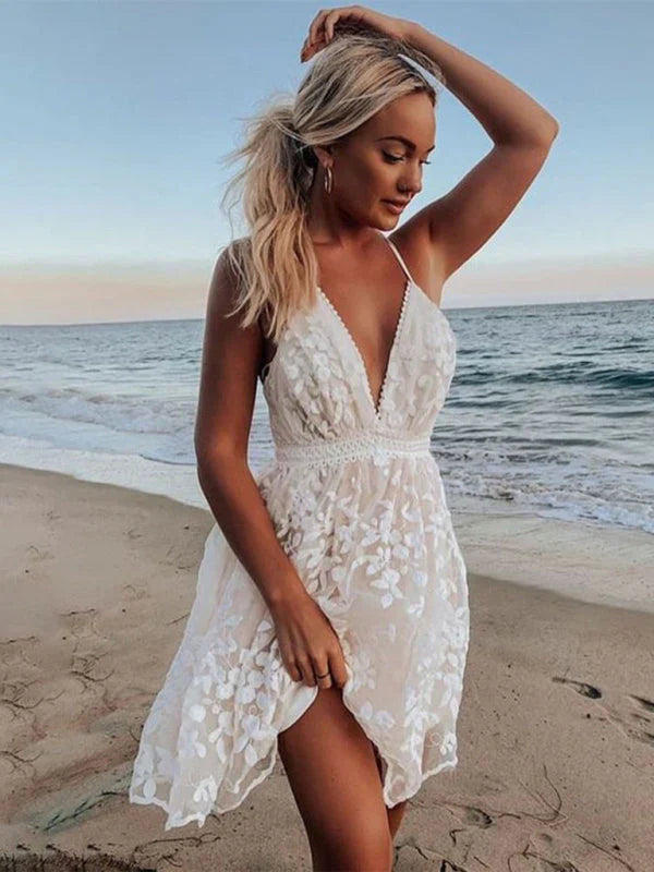 Selane - Women’s Deep V Neck Casual Beach Dress