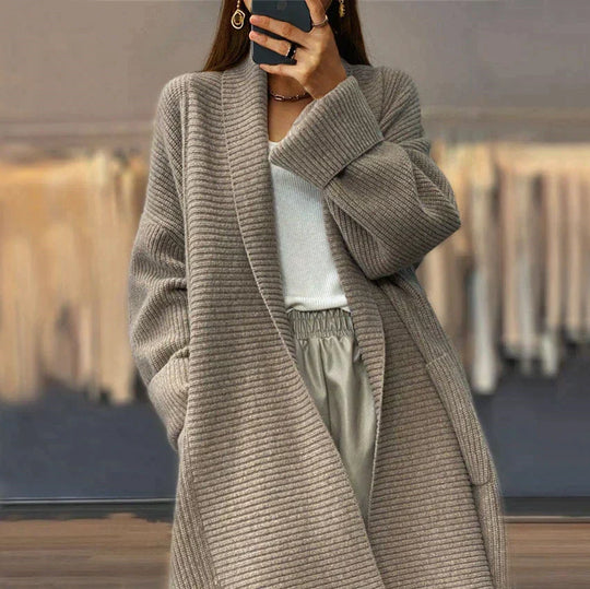 Amara Women’s Long Knitted Cardigan – Open Front Casual Layer