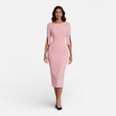 Women’s Midi Dress Beaded O-Neck Elegant Half Sleeve