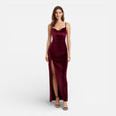 Barclay & Bloom | Women’s Velvet Evening Dress Long Slit Formal Wedding Guest