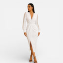 Milena – Elegant Black Midi Dress with Lace Sleeves