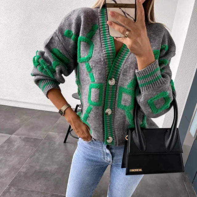 Dori – Women’s graphic knit button cardigan