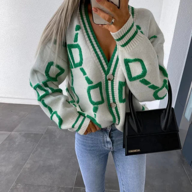 Dori – Women’s graphic knit button cardigan