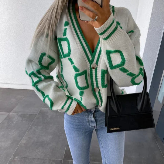 Dori – Women’s graphic knit button cardigan
