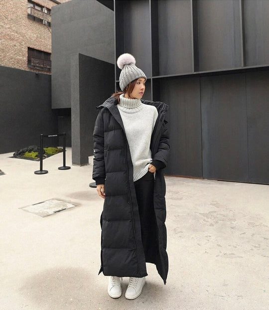 Mia Damen langer Steppmantel – Winterjacke in voller Länge