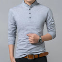 Felix Men’s Shirt – Long Sleeve Henley with Stand Collar