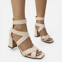 Barclay & Bloom | Women’s Leather Block Heel Sandals Square Toe Ankle Strap