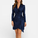 Damen Paillettenblazer Kleid Eleganter Wickel Mini
