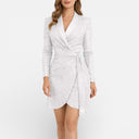 Damen Paillettenblazer Kleid Eleganter Wickel Mini