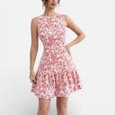 Damen Pastellfarbenes Blumenkleid Ärmellos Gestuft Frühling