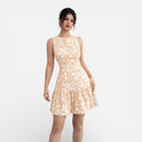 Damen Pastellfarbenes Blumenkleid Ärmellos Gestuft Frühling