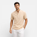Men’s Linen Cotton Blend Henley Shirt Short Sleeve Casual Summer