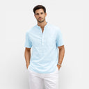 Men’s Linen Cotton Blend Henley Shirt Short Sleeve Casual Summer