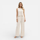 Women’s Linen Cotton Blend Top and Trousers Set Lightweight Summer Outfit