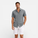 Men’s Linen Cotton Blend Button Up Shirt Breathable Summer Fit